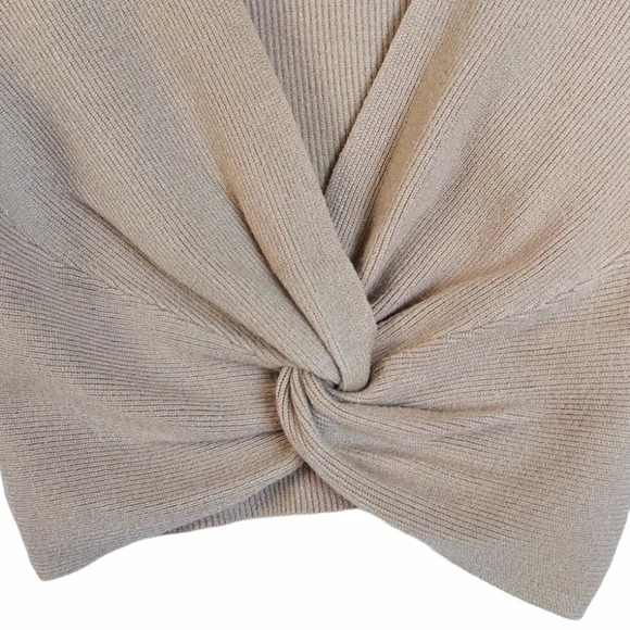 Crop Sweater Womens Small Taupe Knot Front Cropped V Neck Long Sleeve New - Picture 8 of 12